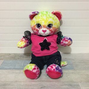 Build A Bear Rainbow Cheetah Print Cat Kitty Plush with Outfit